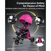 7-in-1 Folding Toddler Tricycle for 18 Months to 5 Years, Tricycle Stroller with Dual Brakes, All-Terrian Rubber Tire, Tricycle for Toddlers with Rotatable Seat, Adjustable Push Handle, Pink