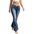 thumbnail image 6 of Karymi Workout Shorts Women Low Rise Single Button Zipper Fly Flare Jeans, Contrast Stitch Front Square Patch Pocket Slim Stretch Bell Bottom Denim Pants Womens Shorts, 6 of 7