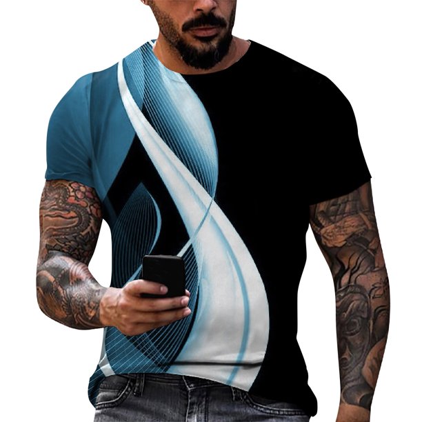 Men'S T-Shirt Short Sleeve Printed Summer Round Neck Top Trend Casual Sweatshirt L