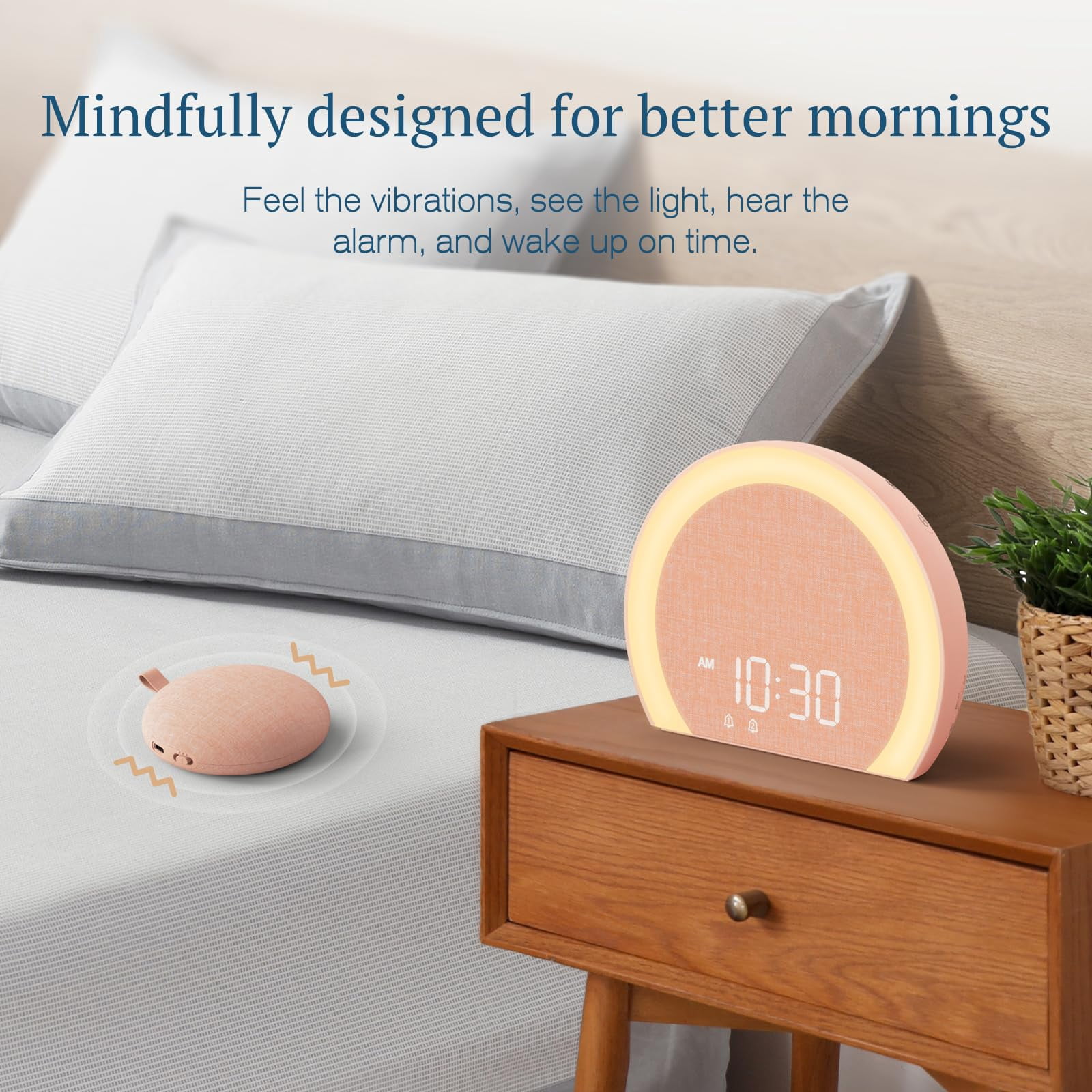 Loud Alarm Clock With Wireless Bed Shaker  Vibrating Dual Light Wake Up For Heavy Sleepers & Hearing Impaired 9-color Night 8 Alarms 0-100% Dimmer Usb Bedroom