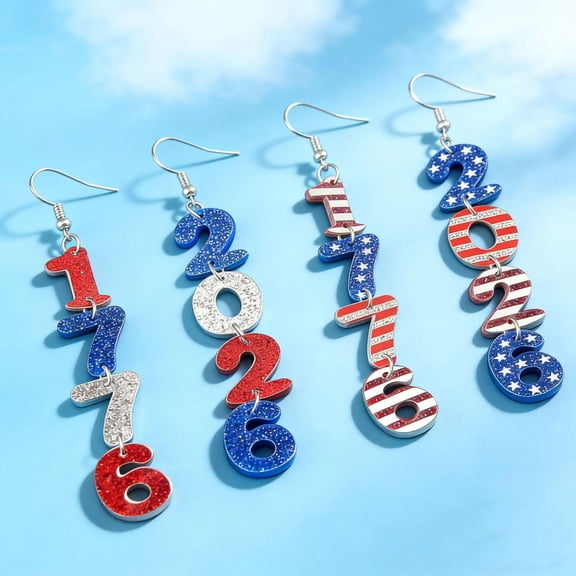 HomelyJoy 250th Anniversary Patriotic Earrings, USA Independence Day Acrylic Dangle Earrings for Memorial Day and Holiday Celebrations