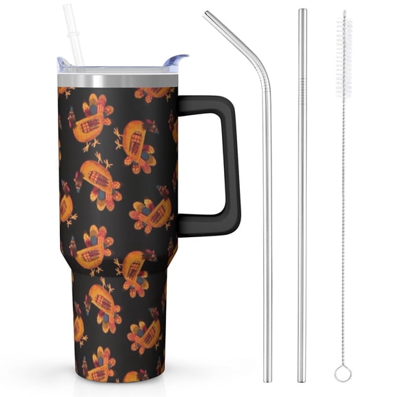 40oz Stainless Steel Fall Tumbler - Double Wall Insulated, Leakproof Lid with Straw & Handle | Maple Leaf Design | Gift for Women