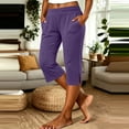 thumbnail image 5 of Capris for Women Solid Color Side Split Pocket Stretch Knit Cropped Pants with A Body Friendly Fit for Active and Casual Wear Pants for Women, 5 of 7