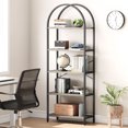 thumbnail image 1 of Twister.CK 5 Tier Bookcase, Arched Display Racks Bookshelves, Metal Frame Modern Storage Rack Shelf Large Wood Book Shelf for Bedroom, Living Room, Home Office, Black + Gray, 1 of 6