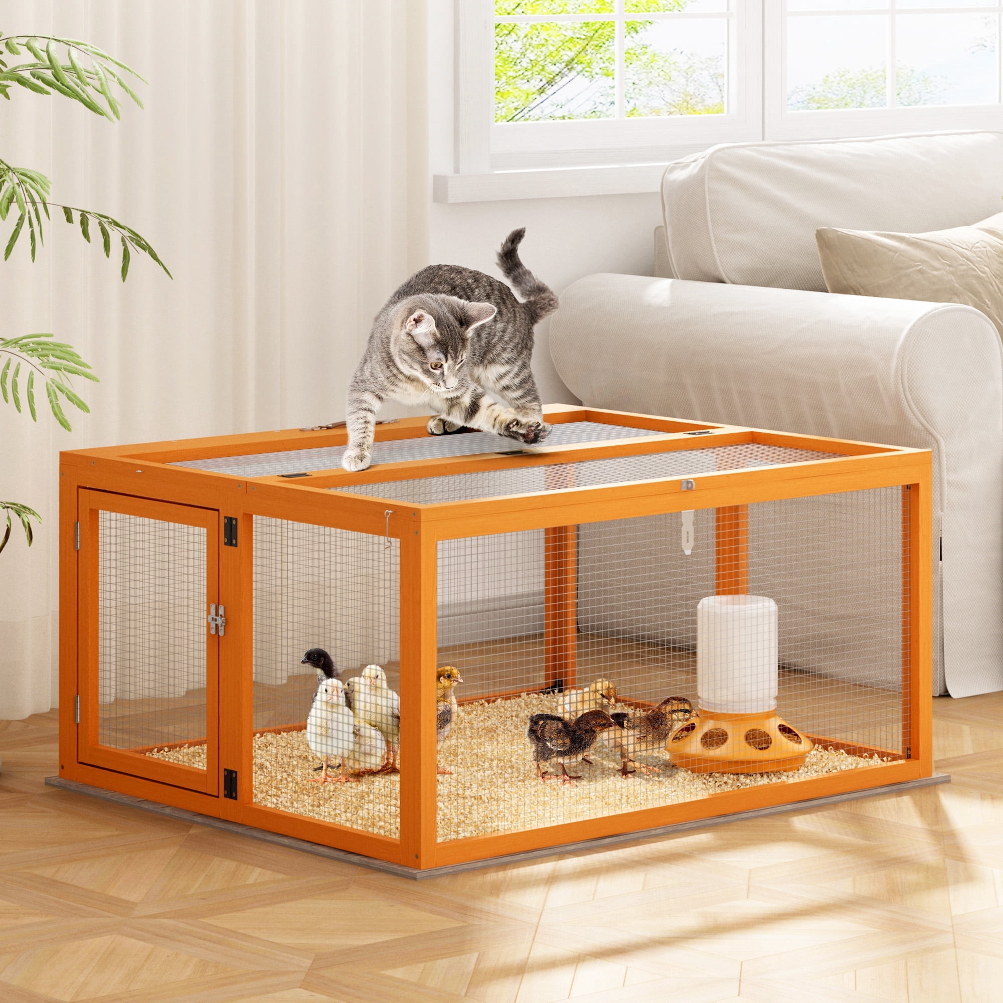 COZIWOW Chicken Coop Run, Portable Rabbit Run Outdoor Indoor, Wooden Chicken Cage with Top and Side Opening Doors, Foldable Chicken Pen Hen House for Small Animal Poultry 45"L