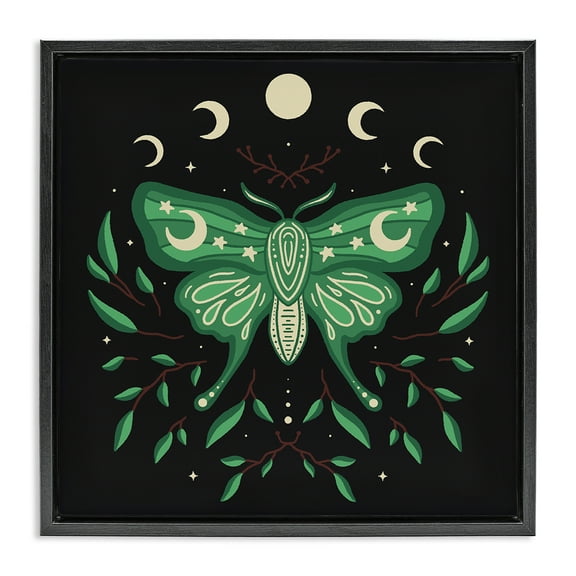 Stupell Industries Celestial Moth & Botanicals Animals Painting Black Floater Framed Canvas Art Print Wall Art, 18 x 18