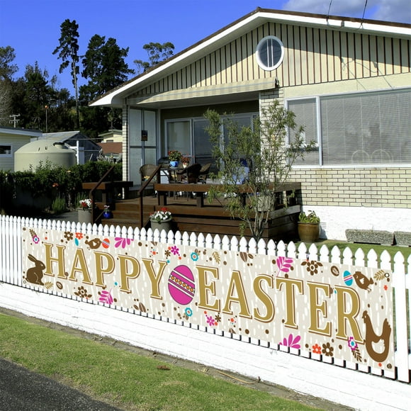 Easter Banners Happy Easter Festive Party Ambiance Decoration Background Arrangement Flag Pulling Courtyard House Festive Decoration