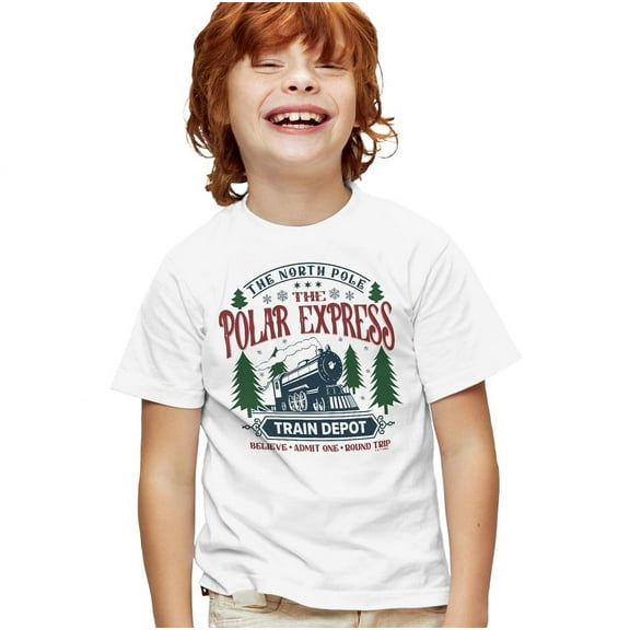 The Polar Express Train Depot Kids T Shirt for Youth Boys and Girls, White, Small