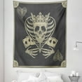 thumbnail image 1 of Skull Tapestry, Vector Skeleton Poker Cards Play Game Scary Horror Image Crown and Heart, Fabric Wall Hanging Decor for Bedroom Living Room Dorm, 5 Sizes, Dark Grey Tan Beige, by Ambesonne, 1 of 1