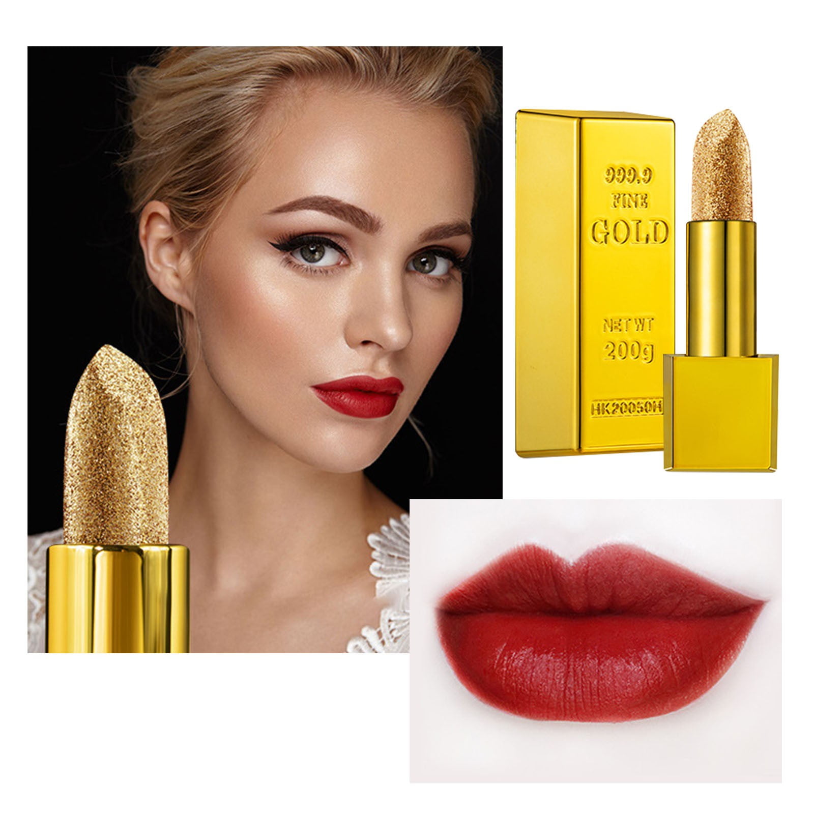 Glitter Lipstick Moisturizing Makeup Velvet Gold Lipstick Waterproof