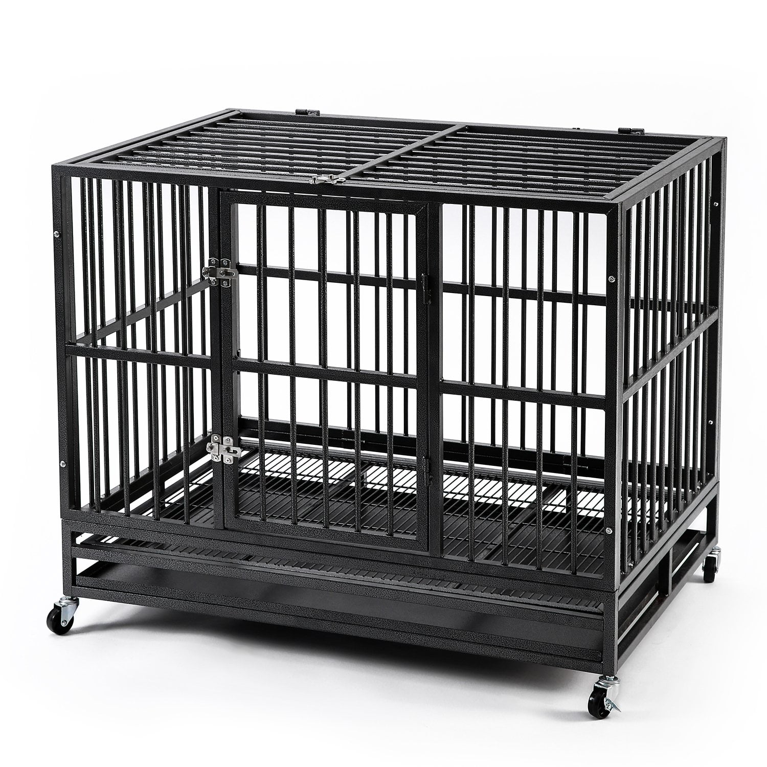 SmithBuilt Folding Silver Dog Crate w/ Metal Tray Pan Double Door Multiple Sizes Available