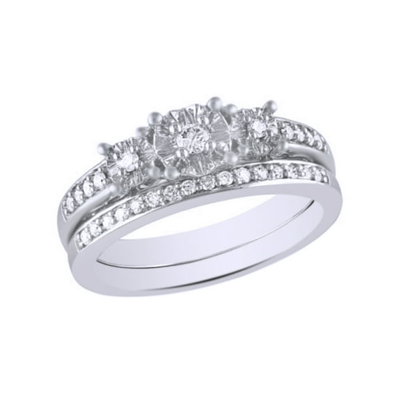 AFFY White Natural Diamond Three-Stone Bridal Set In 10k White Gold (0.25 Cttw)
