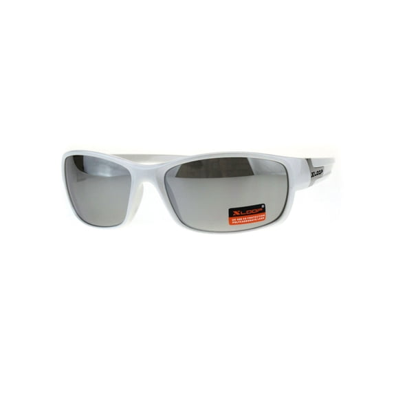 Xloop Mens Mirror Lens 90s Rectangular Warp Plastic Sport Sunglasses White Silver