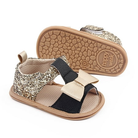 

NEGJ Infant Girls Open Toe Shoes First Walkers Shoes Summer Toddler Bowknot Paillette Flat Sandals
