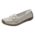 thumbnail image 6 of Loafers for Women Classic Leather Square Toe Casual Slip On Flat Dress Shoes Comfortable Hollow Out Soft Sole Walking Shoes Gray Size 6.5, 6 of 8