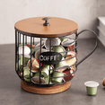 thumbnail image 4 of Rustic Coffee Pod Holder - K Cup Storage with Wooden Lid - Round Coffee Basket Decor for Kitchen Countertop for Pods, 4 of 5