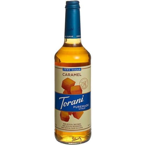 Torani Puremade Zero Sugar Caramel Flavoring Syrup 750 mL/25.36 oz Glass Bottle