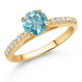 thumbnail image 2 of Gem Stone King 10K Yellow Gold Blue Zircon and White Lab Grown Diamond Engagement Ring for Women (1.38 Cttw, Gemstone December Birthstone, Round 6MM, Size 8), 2 of 4