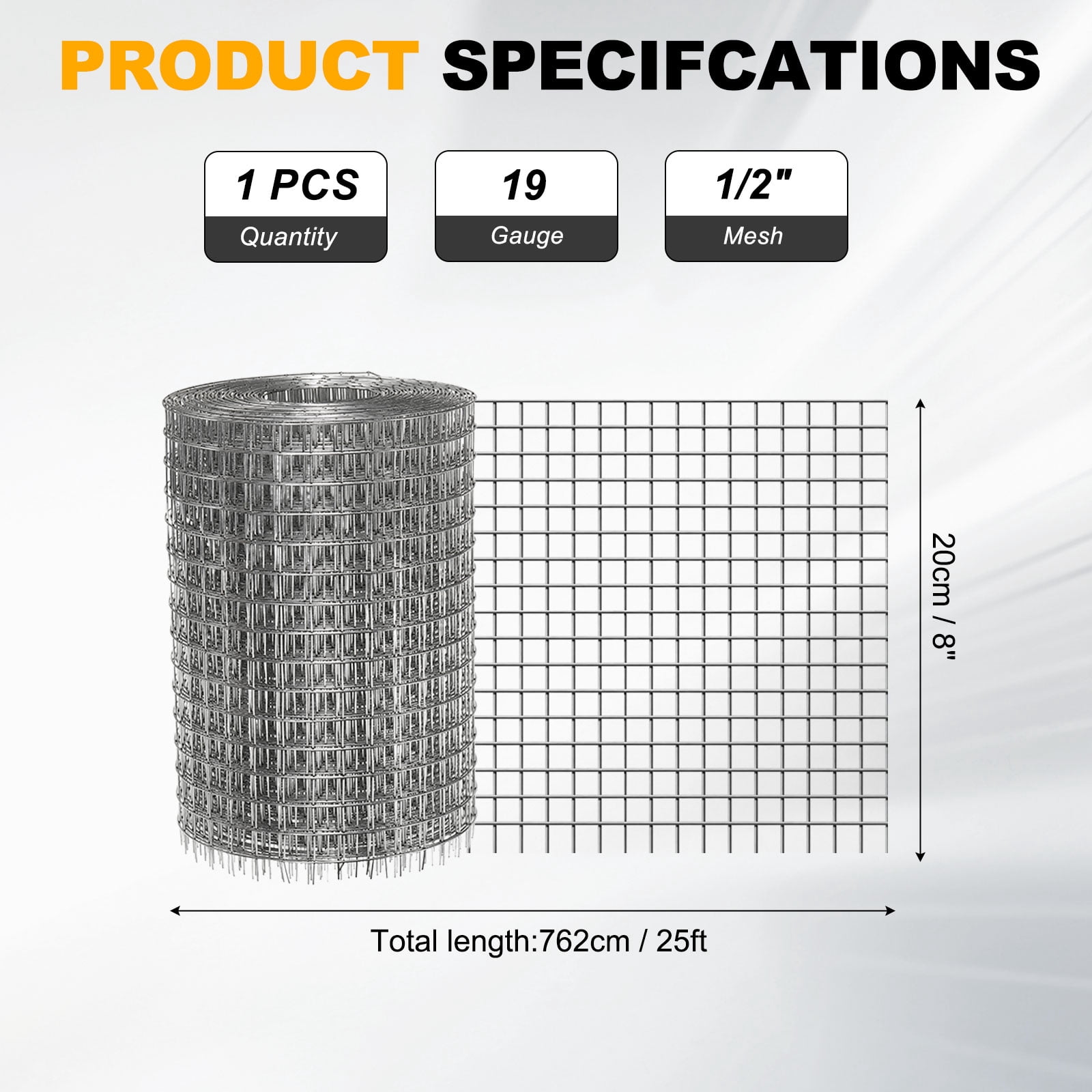 Uxcell Hardware Cloth 8" x 25' 19GA Galvanized Steel Wire Mesh 1/2" Mesh Chicken Wire Fence Poultry Netting Rabbit Fence for Garden Flower Bed Snake Rat Protection Gutter Guard DIY Crafts