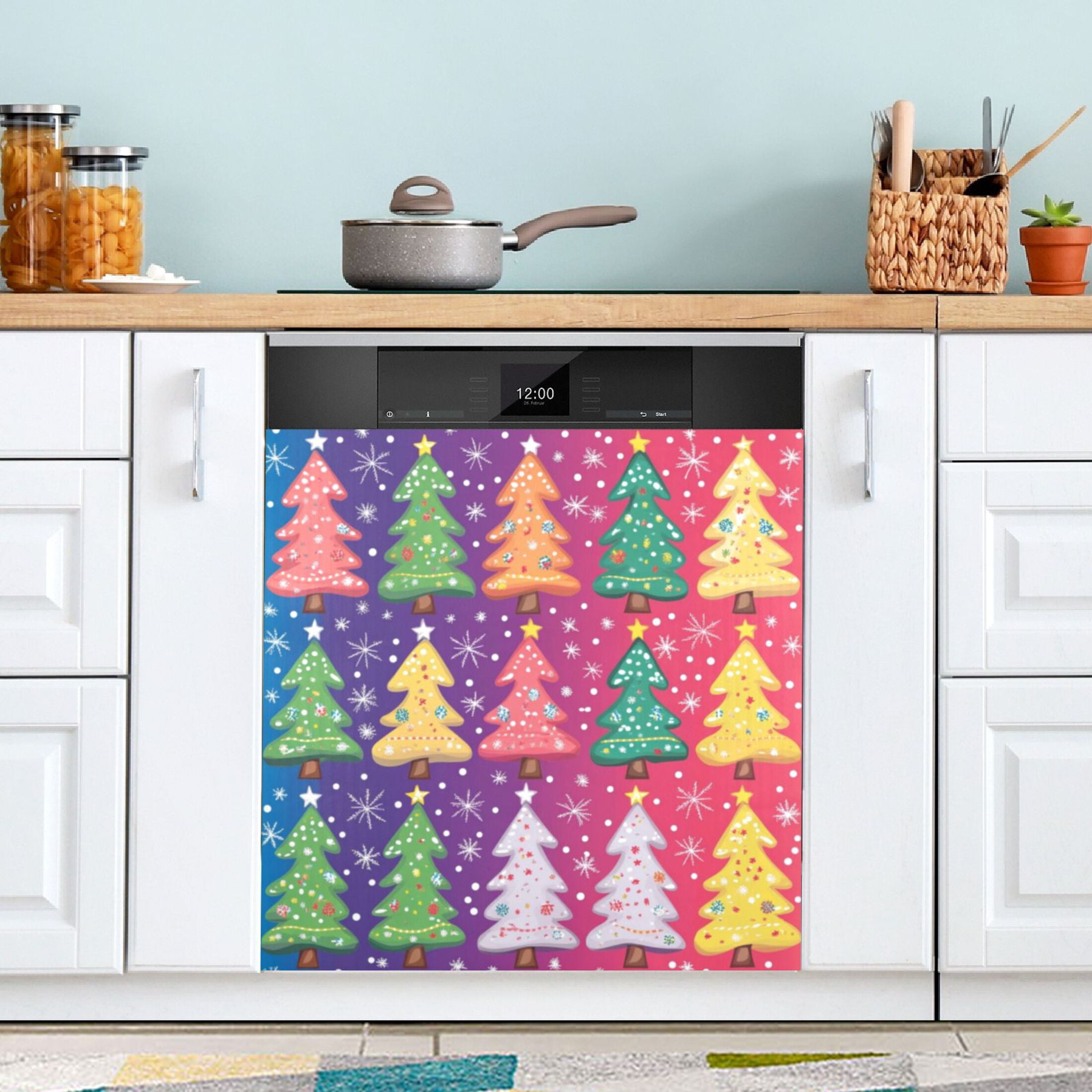 Dishwasher Magnetic Sticker 23x26 Inch Refrigerator Magnetic Sticker Washing Machine Magnetic Sticker Kitchen Panel Magnetic Sticker Home Decor Colorful Christmas Tree