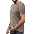 thumbnail image 3 of SWSMCLT Men's Cotton T Shirt Slim Fit Fall Basic Casual Date Night Spring Home Stretch Top Shirt Soft Crew Neck Khaki Small, 3 of 5