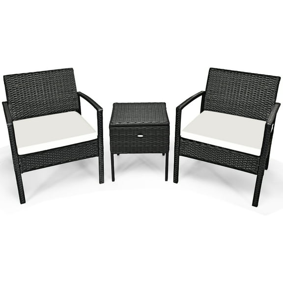 3-Pieces Outdoor Patio Rattan Conversation Set Garden Lawn Furniture