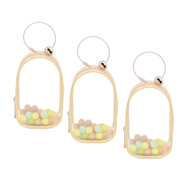 Bolsa pequeña de PVC para muñecas, vitrina de minifiguras, portátil, organizador colgante, bolsa de exhibición de figuras transparente para muñecas Rosa Cuadrado Redondo