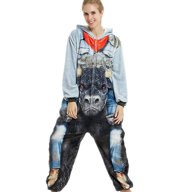 Pijamas de una pieza de animales de dibujos animados para adultos/niños Franela de otoño e invierno