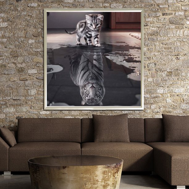 Cuadros Decorativos Pintura de diamante redondo 5D DIY Kit de mosaico bordado de Ehuebsd punto de cruz de gato dibujo de diamantes de imitación arte para el hogar artesanía decoración del