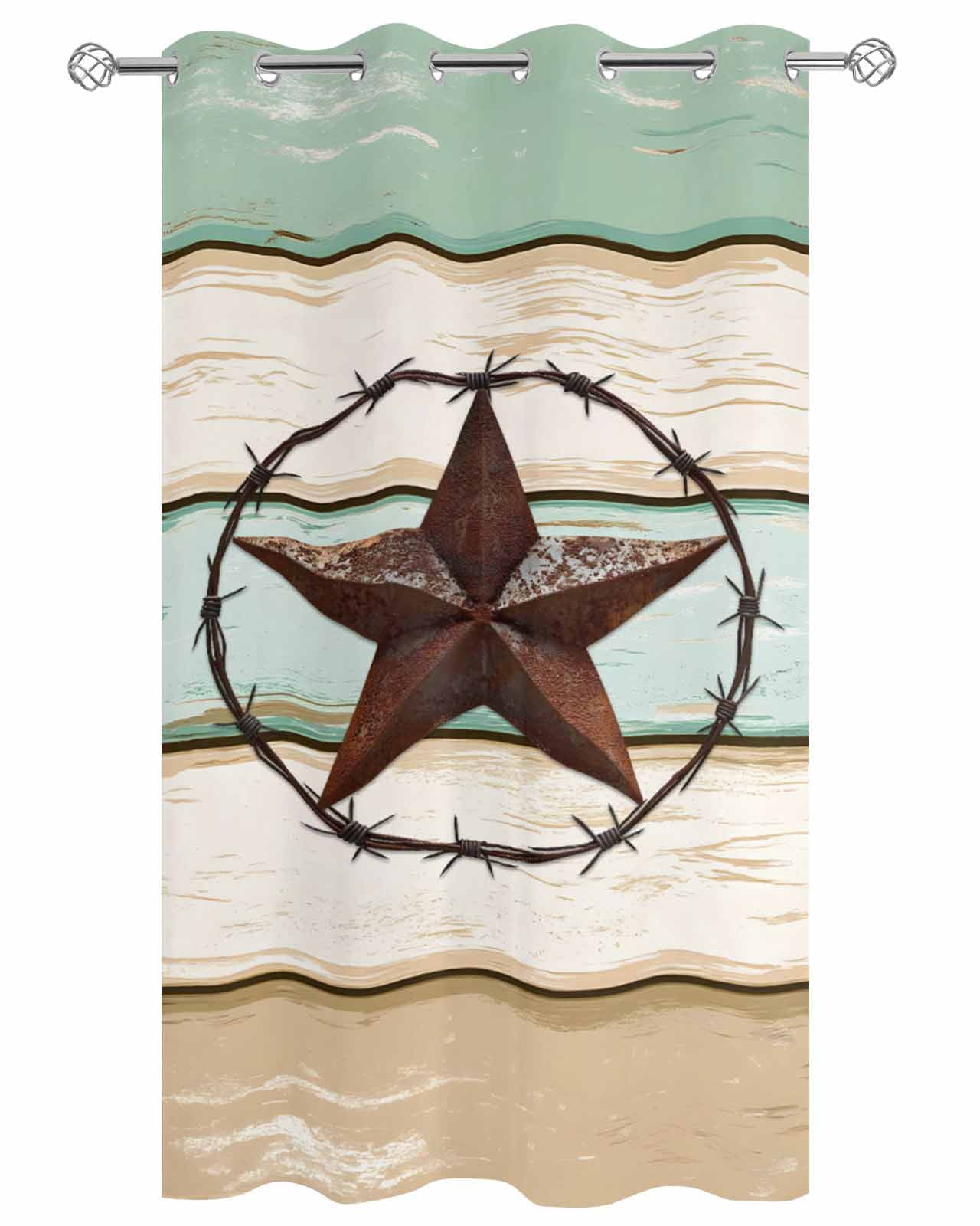 nqOlkjepod Outdoor Curtains for Patio Waterproof, Beige Sage Green Texas Star Outdoor Privacy Panels Grommet, Vintage Stars Wooden Blackout Outside Curtains for Porch/Cabana/Pergola 54"x84", 1 Panel
