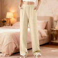 thumbnail image 2 of Lenpel Girls' Wide Leg Pants Kids Cotton Elastic High Waisted Pull on Textured Knit Casual Trousers Comfy Home Pants with Pockets(Yellow,5-6 Years), 2 of 5