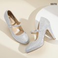 thumbnail image 4 of Zapatos IDIFU Silver Glitter Mary Jane Tacones de aguja para mujer, 4 of 6