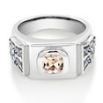 thumbnail image 2 of Gem Stone King 1.92 Ct Peach Morganite Blue Created Sapphire 925 Sterling Silver Men's Ring (Size 11), 2 of 4