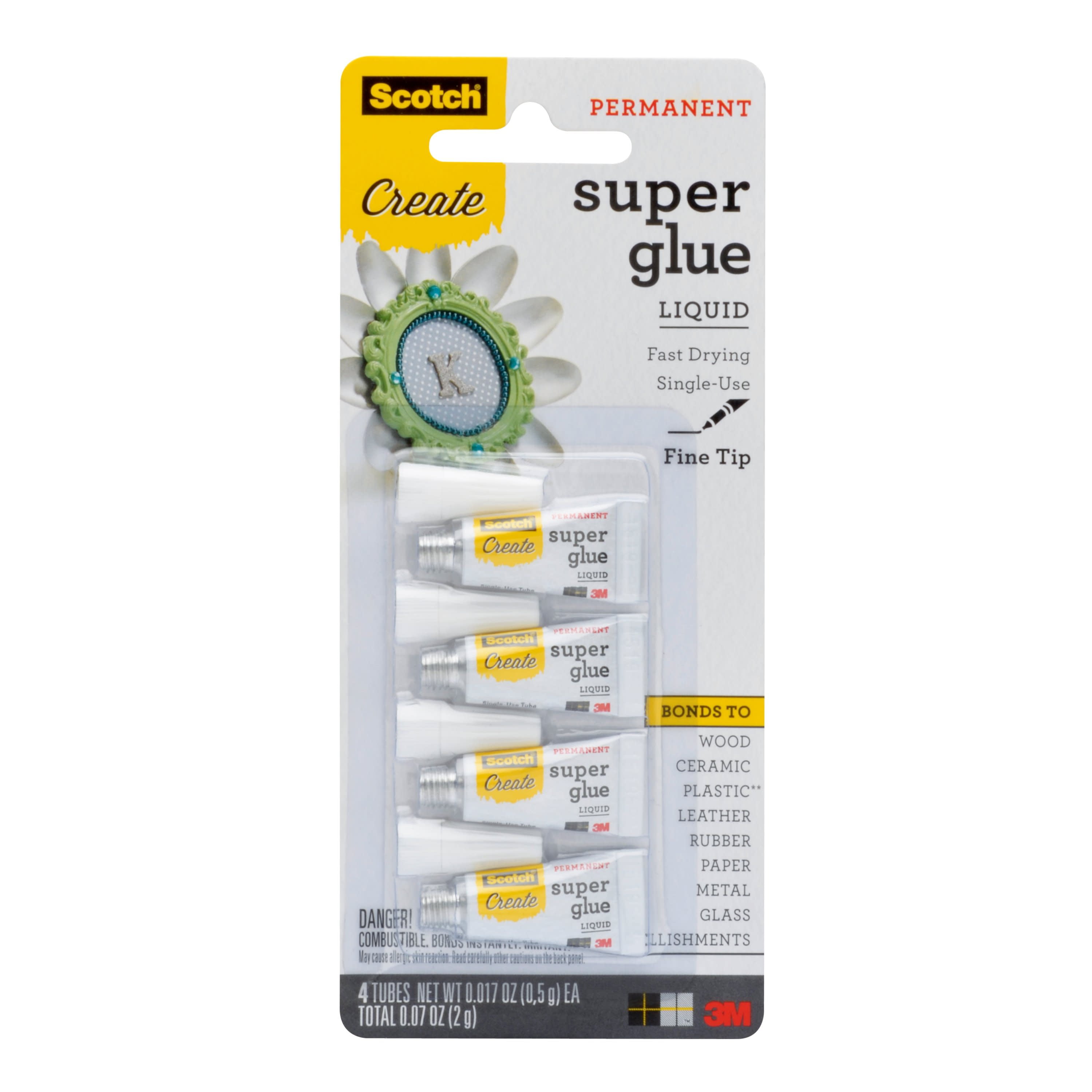 Scotch Create Permanent Liquid Super Glue, .07 fL. oz./Tube, 4 Count