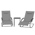 thumbnail image 1 of Patio Furniture Outdoor Sectional – 3-Piece Gray Lounge Set with 2 Adjustable Recliners (Swivel & Rocking) & Side Table – Weather-Resistant Mesh, Sturdy Steel Frame – for Pool, Terrace, Garden, 1 of 5