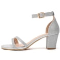thumbnail image 2 of DADAWEN Womens Chunky Heel Sandals Dressy Heel Shoe Open Toe Ankle Strap Heels Wedding Party Shoes Silver 4.5US, 2 of 7