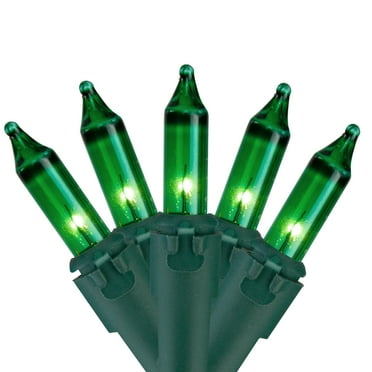 Set of 100 Green Mini Christmas Lights 2.5" Spacing - Green Wire