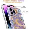 thumbnail image 4 of Case for iPhone 14 Pro, Colorful Retro Oil Painting Flower Moon Pattern Laser Cute Curly Wave Edge Exquisite Phone Cover Stylish Durable TPU Protective Case for Girls Women - Purple White, 4 of 12