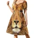 thumbnail image 2 of Hermoso vestido de fiesta de manga corta con reflejos de gato salvaje y cara de león, vestido de verano para mujer, vestido largo para mujer, 2 of 7