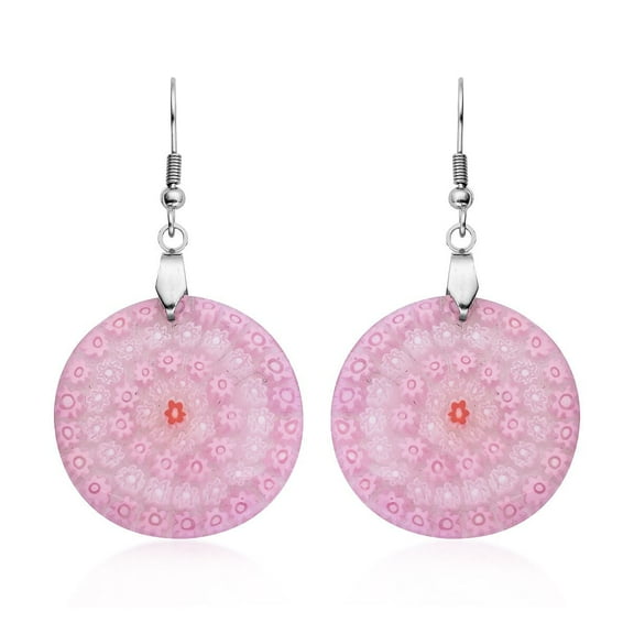 Pink Glass Stainless Steel Dangle Drop Earrings for Women Jewelry Birthday Christmas Gifts for Women