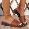 thumbnail image 6 of HomeDM Women's Square Open Toe Heels Sandals Low Block Chunky Slip On Mules Comfortable Casual Dress Shoes, Brown Size 7, 6 of 8