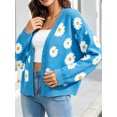 thumbnail image 2 of Long Sleeve Women's Button Down V Neck Knitted Floral Print Sweaters Cardigan, 2 of 6