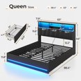 thumbnail image 2 of Queen Size Bed Frame with Bookcase Headboard, Wooden Bed Frame Queen Size with Charging Station, 4 Storage Drawers and LED Lights, with Type-C and USB, No Box Spring Needed, Black, 2 of 6