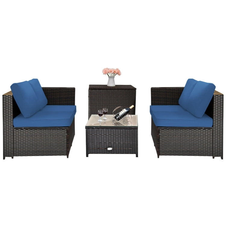 GVN 4 Pieces Outdoor Patio Rattan Furniture Set with Cushioned Loveseat and Storage Box-Navy, Outdoor Sofa Sectional , Coffee Table for Patio Back Deck, Balcany, Poolside GVN 4 Pieces Outdoor Patio Rattan Furniture Set with Cushioned Loveseat and Storage Box-Navy, Outdoor Sofa Sectional , Coffee Table for Patio Back Deck, Balcany, Poolside