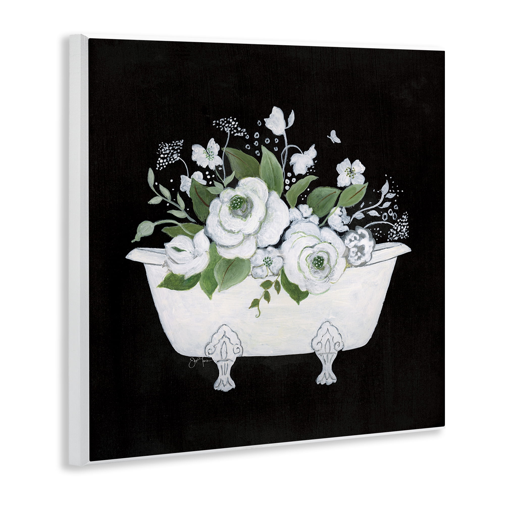 Stupell Industries White & Black Bath Typography Painting Unframed Art Print Wall Art, 12 x 12