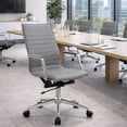 thumbnail image 4 of 2xhome Set of 2 Gray Mid Century Modern High Back Ribbed PU Leather Tilt Adjustable Ergonomic Office Chair With Padded Arms Arm Rest Wheels Desk Task Back Support Lumbar Swivel Conference Design, 4 of 12