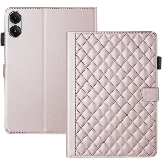 for Xiaomi Redmi Pad 2 Pro 12.1/Poco Pad M1 12.1 Inch 2025 Case, Rhombus Pattern Multiple Viewing Angles Stand Slim Folio Cover (Rose Gold)