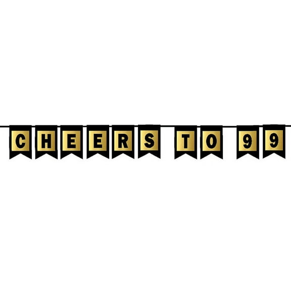 Cheers 99th Brithday Anniversary Black & Mettalic Gold Handing Party Wall Decoration Bunting Banner