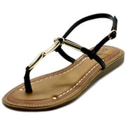 Ollio Women's Shoes Metallic T-Strap Comfort Zori Flats Sandals BN15(6 B(M) US, Black)