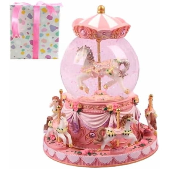 Gift Wrapped Carousel Music Box: Rotating Snow Globe Light-Up Unicorn Design, Decorative Merry-go-Round Musical Box with Gift Packagings, Christmas Birthday Gifts “You are My Sunshine” – Home Decor